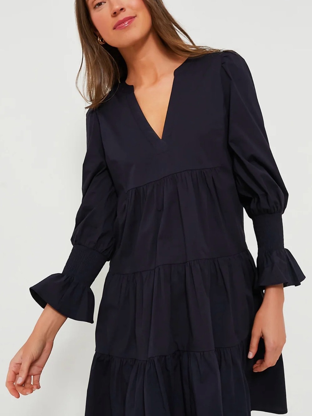 Pomander Place Navy V-Neck Tiered Midi Dress